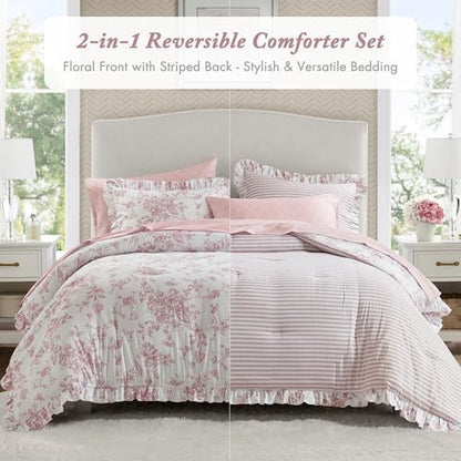 Madison Park Essentials Pink Floral Comforter Set with Sheets Cal King,7pc