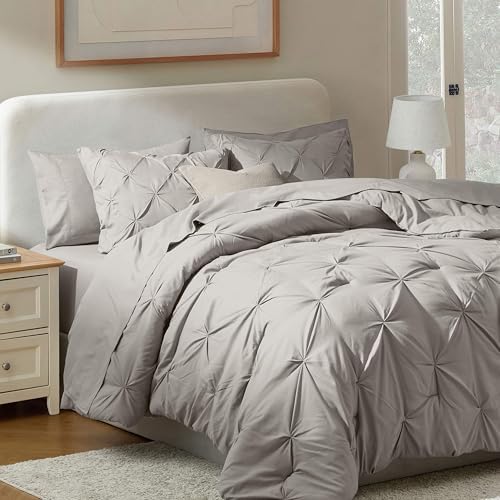 Nestl 9 Piece King Comforter Set – Linen Pinch Pleated Bed in a Bag – Complete King Size Bedding Set with Sheets, Set of 2 Cooling Pillows, Pillowcases and Shams