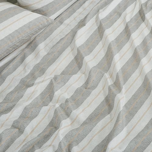 Chezmoi Collection 4-Piece Lodge Textured Striped Sheet Set Full - Multicolor Gray Tan Stripe Printed Brushed Microfiber Lightweight Breathable Deep Pocket Bed Sheets
