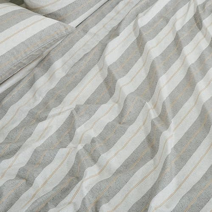 Chezmoi Collection 4-Piece Lodge Textured Striped Sheet Set Full - Multicolor Gray Tan Stripe Printed Brushed Microfiber Lightweight Breathable Deep Pocket Bed Sheets