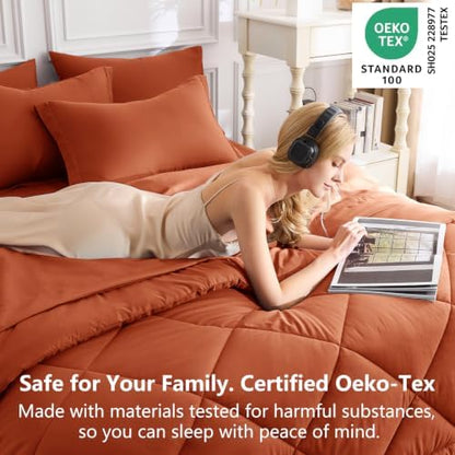 CozyLux King Comforter Set 102"x90" Burnt Orange - 7 Piece Bed in a Bag