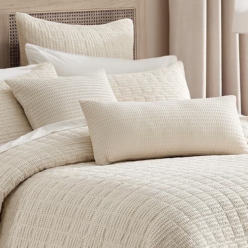 Levtex Home - Cloud Waffle Square Decorative Pillow - 12x24in - Textured Waffle Weave - Undyed Ivory - Polyester Filled - Cotton Solid Back - Zipper Closure