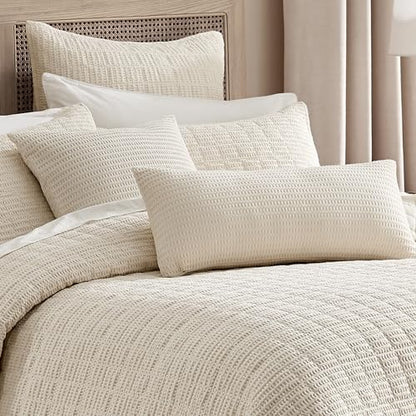 Levtex Home - Cloud Waffle Square Decorative Pillow - 12x24in - Textured Waffle Weave - Undyed Ivory - Polyester Filled - Cotton Solid Back - Zipper Closure