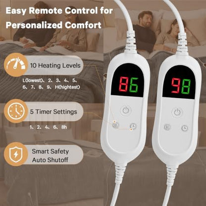 Heated Electric Blanket Queen Size, Dual Control 84" x 90“, Ash Gray
