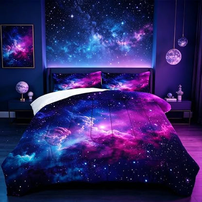 Galaxy Comforter Set King, Starry Space Bedding for Teens Boys Girls