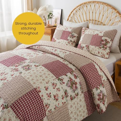 SLPR - Country Roses Red Floral Patchwork Quilt Set, Twin with 1 Sham