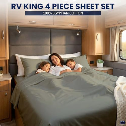 Cottingon 4 Piece RV King Sheets Fits 15" Deep, Egyptian Cotton, Light Grey