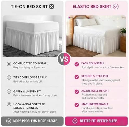 Dorm Room Bed Skirt Twin XL 34" Drop, College Split Corner Bedskirt, White