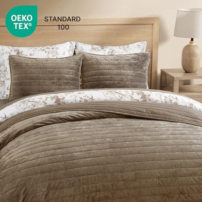 WRENSONGE Velvet Quilt Set King Size- Taupe Quilt Bedding Set with 2 Shams