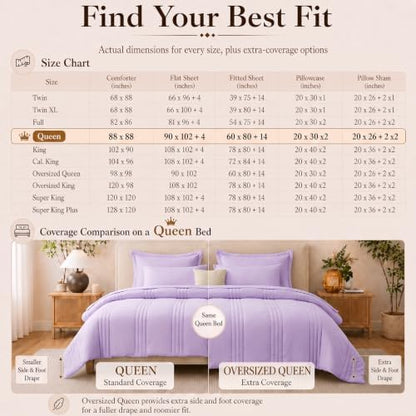 CozyLux Queen Comforter Set Lavender - 7 Pieces Bed in a Bag