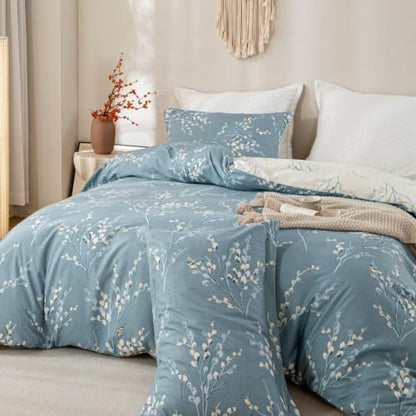 OAITE Twin Duvet Cover Set 3pcs 100% Cotton Blue Branch