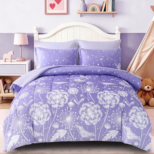 Dinjoy Girls Comforter Set 5 Pieces, Twin Size Colorful Ombre Rainbow Bedding Set, Bed in A Bag for Kid Teen Girls (1 Comforter, 1 Flat Sheet, 1 Fitted Sheet, 1 Pillow Shams, 1 Pillowcases)