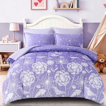 Dinjoy Girls Comforter Set 5 Pieces, Twin Size Colorful Ombre Rainbow Bedding Set, Bed in A Bag for Kid Teen Girls (1 Comforter, 1 Flat Sheet, 1 Fitted Sheet, 1 Pillow Shams, 1 Pillowcases)