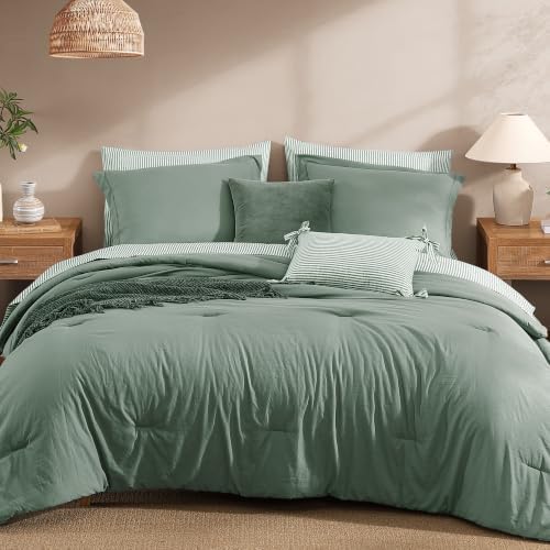Monbix King Size Comforter Set-7 Pieces Soft Bed in a Bag King Bedding Set