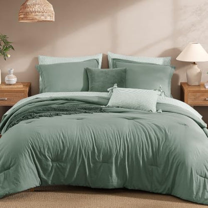 Monbix King Size Comforter Set-7 Pieces Soft Bed in a Bag King Bedding Set