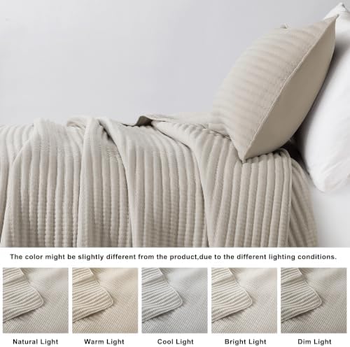 WDCOZY Queen Size Pick Stitch Quilt Set, 3 Pieces 90x90 inches, Beige