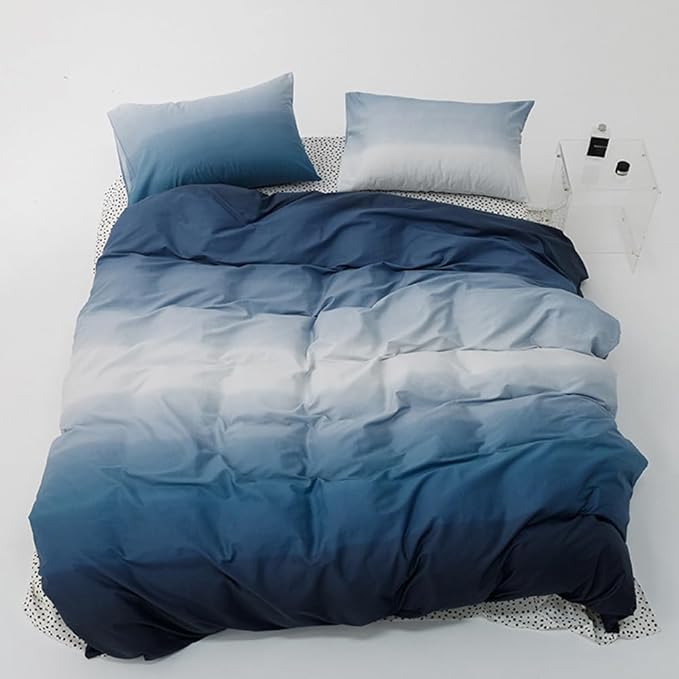 CLOTHKNOW Blue and White Queen Comforter Set Blue Gradient Bedding Comforter Sets Soft Ocean Blue Queen Comforter with 2 x Pillowcases