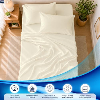 Cottingon 4 PC Cot Sheet Set 33"X75", Egyptian Cotton, Ivory