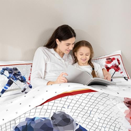 Erosebridal Hockey Bedding Comforter Sets 2pcs for Kids Boys Teens Ice Hockey Sports Bedding Comforters & Sets Twin 3D Hockey Ball Decor Duvet Soft Breathable Quilt with 1 Pillowcase White Room Decor