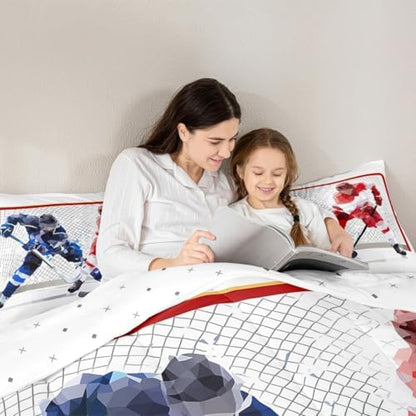 Erosebridal Hockey Bedding Comforter Sets 2pcs for Kids Boys Teens Ice Hockey Sports Bedding Comforters & Sets Twin 3D Hockey Ball Decor Duvet Soft Breathable Quilt with 1 Pillowcase White Room Decor