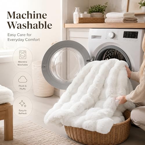 YIKUSH Queen Faux Fur Soft Comforter Set, Fluffy White Rabbit Fur Comforter
