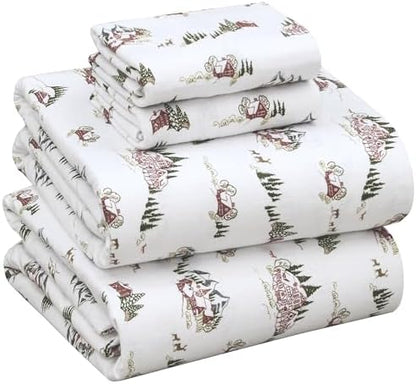 RUVANTI Flannel Sheets Set King Size,Hilly Huts