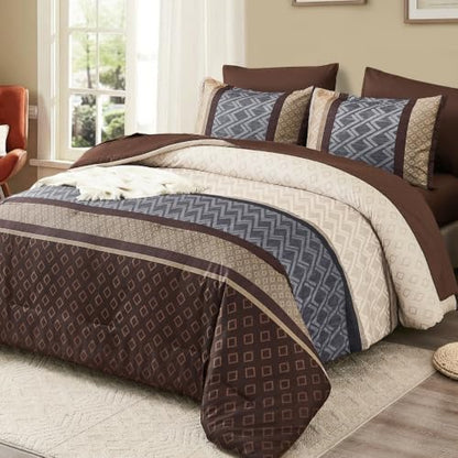Striped Comforter Set King Size,Chocolate Brown Boho Bed in a Bag