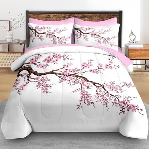 Pamnest King Comforter Set with Sheets, 7 Pieces Japanese Cherry Bedding