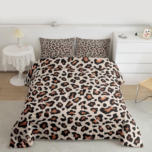 jejeloiu Leopard Bedding Set Soft for Boys Girls, Animal Skin Comforter Set King Size Animal Print Duvet Quilt Microfiber Bedroom Decor 3 Pcs with 2 Pillow Cases