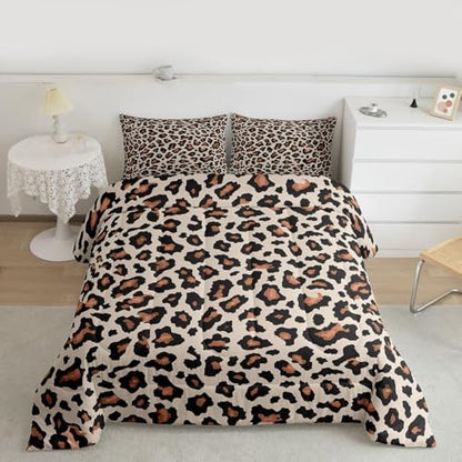 jejeloiu Leopard Bedding Set Soft for Boys Girls, Animal Skin Comforter Set King Size Animal Print Duvet Quilt Microfiber Bedroom Decor 3 Pcs with 2 Pillow Cases