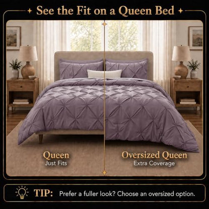 CozyLux Queen Comforter Set Dusty Purple, 7 Pieces Pintuck Bed in a Bag