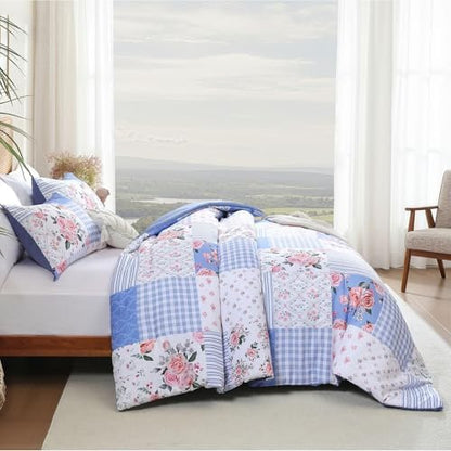 YIKUSH Blue Floral Full Comforter Set, Soft Lightweight All Season Bedding Set for Women Girls, Cozy Cottagecore Botanical Comforter Full Size with 2 Pillow Shams, Breathable Floral Bed Set
