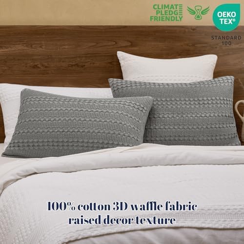 PHF Cotton Waffle Pillow Shams Standard Size 20"x26", Dark Grey, No Insert