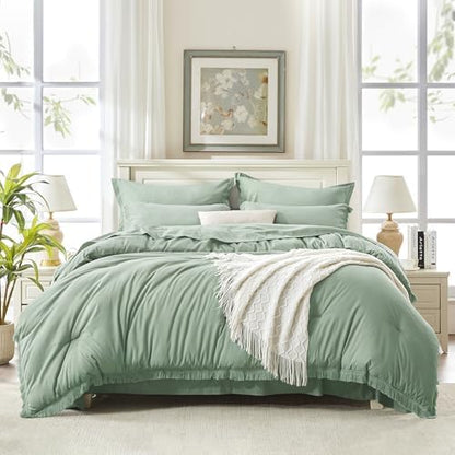 Andency California King Comforter Set, 7 Pieces Sage Green Bedding