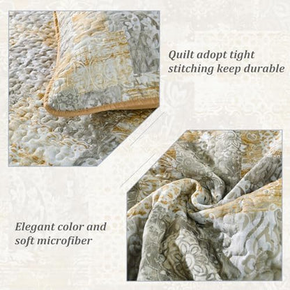 Mybedsoul Yellow Boho Quilt Queen Size, Patchwork Floral Bedding Set
