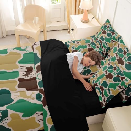 Erosebridal Deer Hunting Camo Bedding Set Twin Forset Wildlife Camouflage Comforter Set 7 Piece Beige Brown Green Camo Bed in A Bag for Kids Farmhouse Animal Quilt with Flat Fitted Sheet
