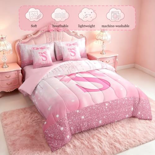 Feelyou Boys Girls Pink Bowknot 7 Pieces Bedding Set Full Size