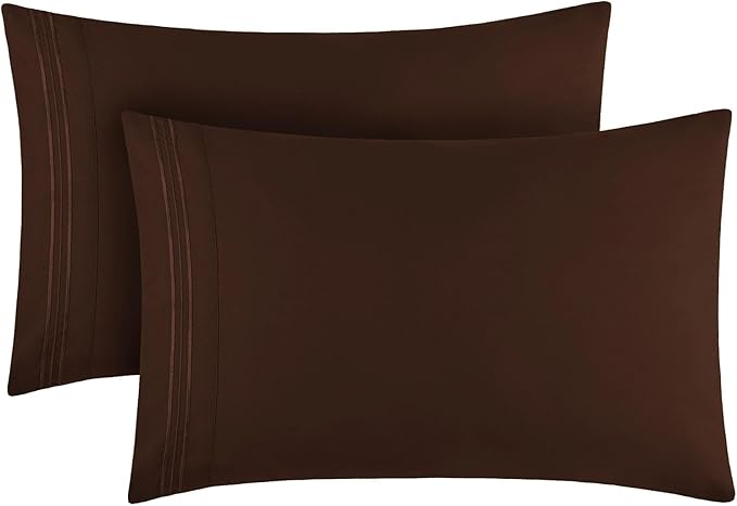 Mellanni Pillow Cases - Luxury, Extra Soft, Cooling Pillow Covers - 2 PC Iconic Collection Pillowcases - Envelope Closure (Standard/Queen 20" x 30", Brown)