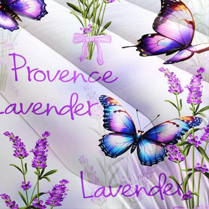 Pretty Butterfly Comforter Set Twin Size,Prowence Lavender Printed Comforter Bedding Sets for Kids Girls Toddler Room Decor Aesthetics,Fantasy Floral Bedding Sets with 2 Pillowcases.