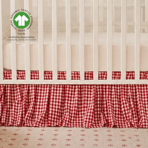Brandream Gingham Gathered Cotton Crib Skirt for Baby Boy Girl Dust Ruffle