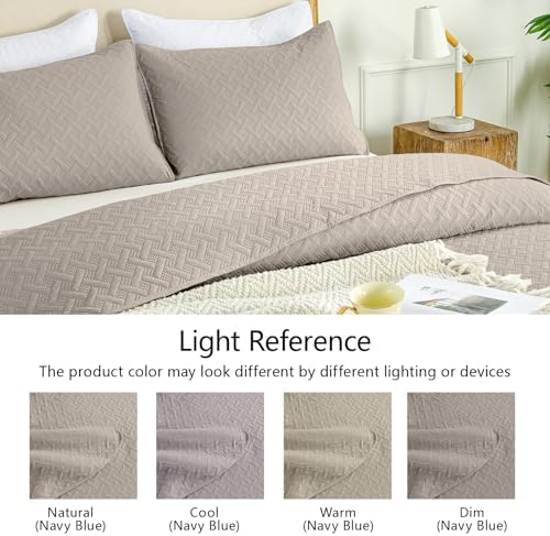 FLYMME Quilts King Size,Lightweight Taupe Bedspreads,Basket Weave Pattern,Ultra Soft Microfiber Bed Coverlet 3 Pieces for All-Seasons (1 Quilt,2 Pillow Shams)