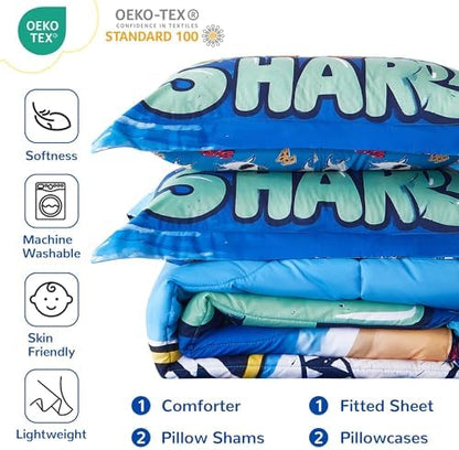 Viviland Twin Bedding Set for Boys 7 Piece Bed in a Bag with Comforter, Sheets, Pillowcases Soft Microfiber Kids Comforter Set, Oeko Certified, Machine Washable, Fun Sea Adventure Theme