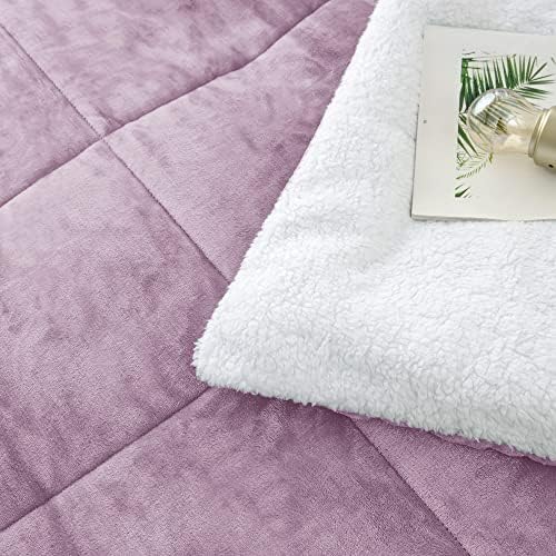Sherpa Comforter Set King Size, Lavender Purple Bedding Set with Shams