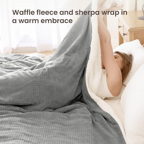 Heated Blanket Electric Blanket Queen Waffle,84x90 Inches Sherpa Fleece Fast Heating Blanket 6 Heating Levels & 10 Hours Auto Off ETL Certification, Grey Queen