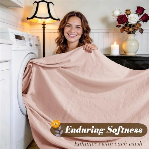 SONORO KATE 100% French Linen Queen Size Sheets Set,Natural Flax Bedding
