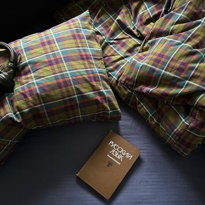 mixinni Vintage Multicolor Gingham Comforter Set Queen Size - 100% Washed Cotton 3-Piece Retro Plaid Pattern Bedding Set (1 Comforter + 2 Pillowcases), All-Season Lightweight & Breathable