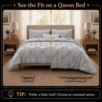 CozyLux Queen Comforter Set French Grey, 7 Pieces Pintuck Bed in a Bag
