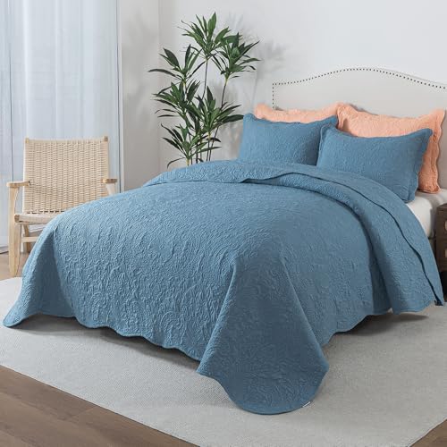 HoneiLife Queen Quilt Bedding Sets - Lightweight Bedspreads 3-Piece, Microfiber Quilt Sets Reversible Coverlets Rustic Bed Cover Damask Pattern Bedding Sets All Season Use