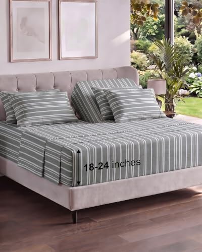 Extra Deep Flex Top Split Head King Sheet Set - 6pc Sheets - Grey Stripes
