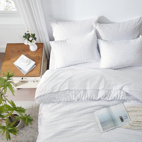 Queen Comforter Set 7 Piece, White Bed in a Bag Queen Size Bedding Sets
